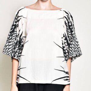 UZI Nyc brand Cream Feather Kimono Shirt